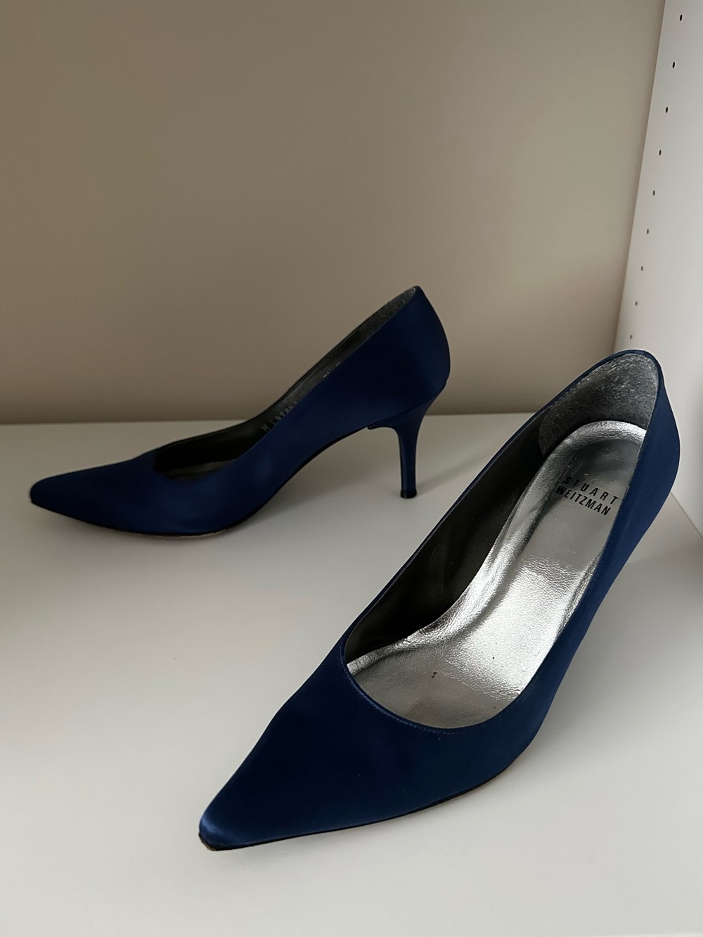 Stuart Weitzman Navy Satin Heels